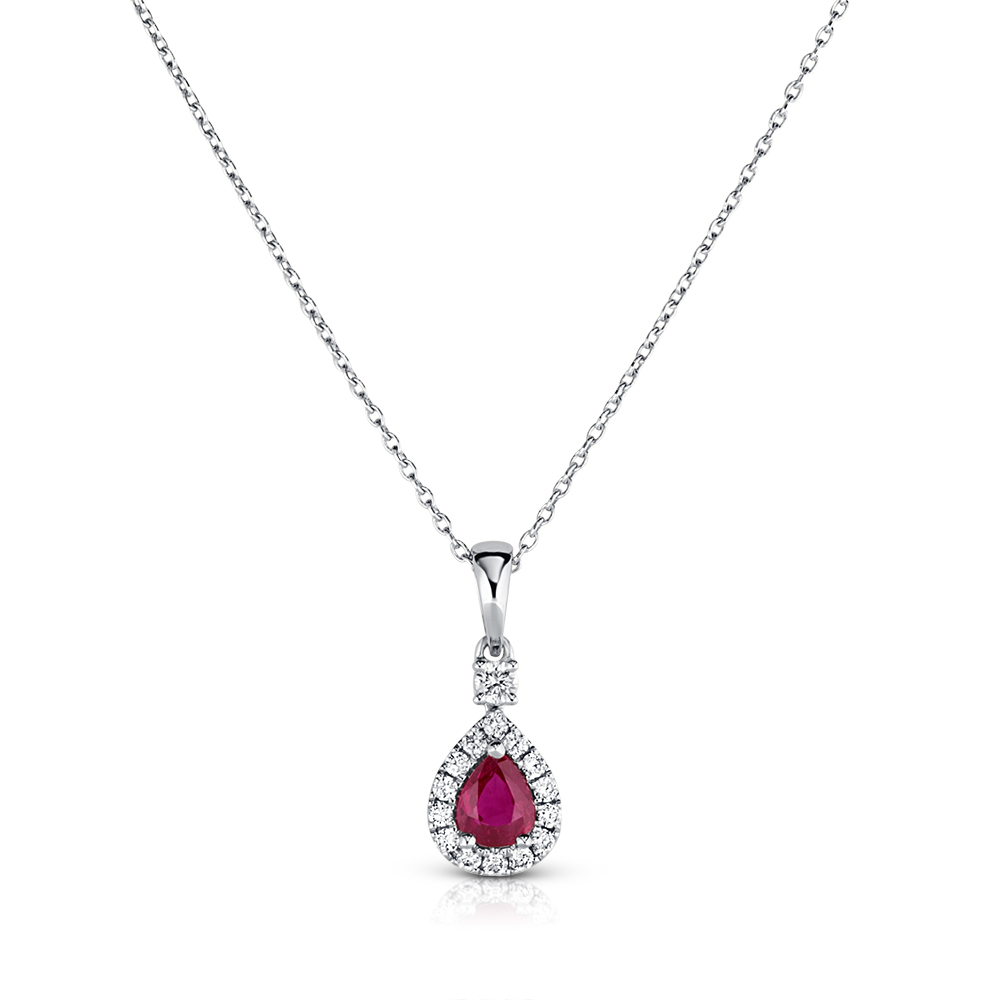 View P/S Ruby Diamond Halo Pendant With Chain