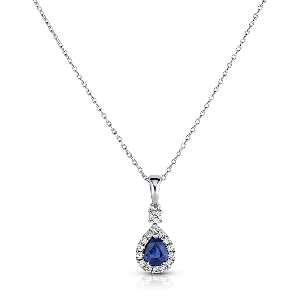 View P/S Sapphire And Diamond Halo Pendant With Chain