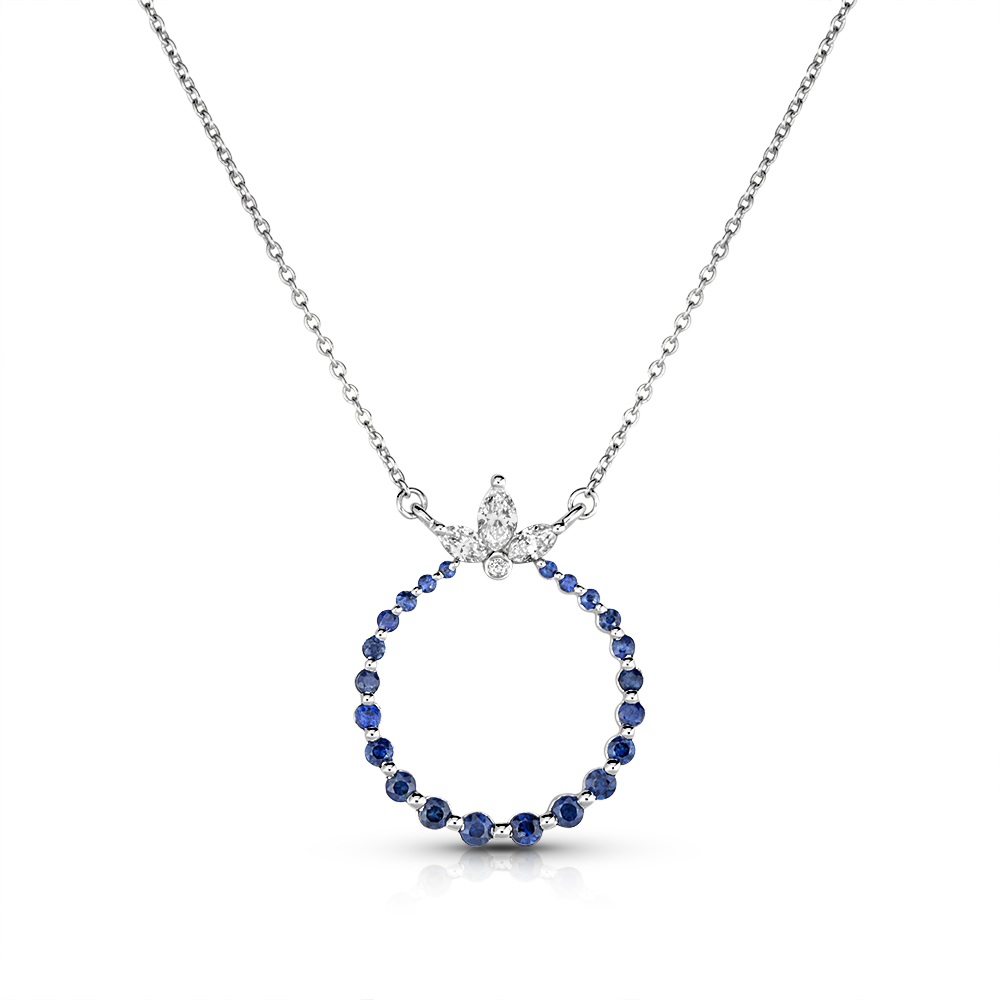 View Sapphire And Mq.-Rd. Diamond Circle Pendant With Chain