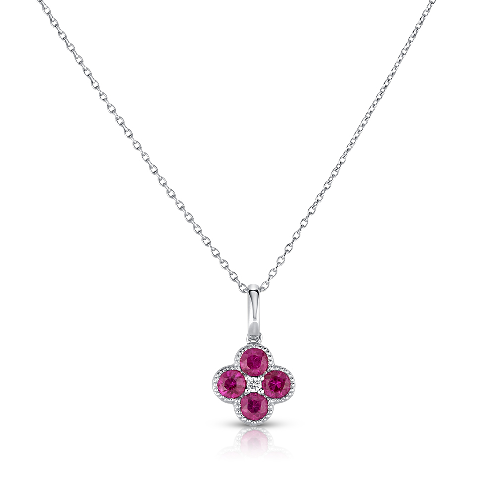 View Ruby And Diamond Clover Pendant With Chain