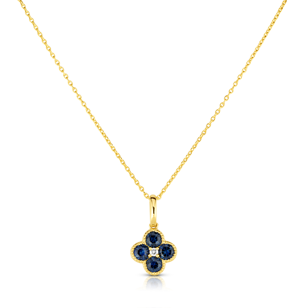 View Sapphire And Diamond Clover Pendant With Chain