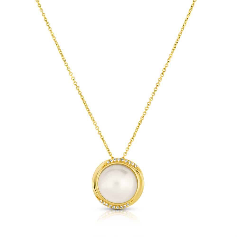 View Pearl And Diamond Slide Pendant With Chain