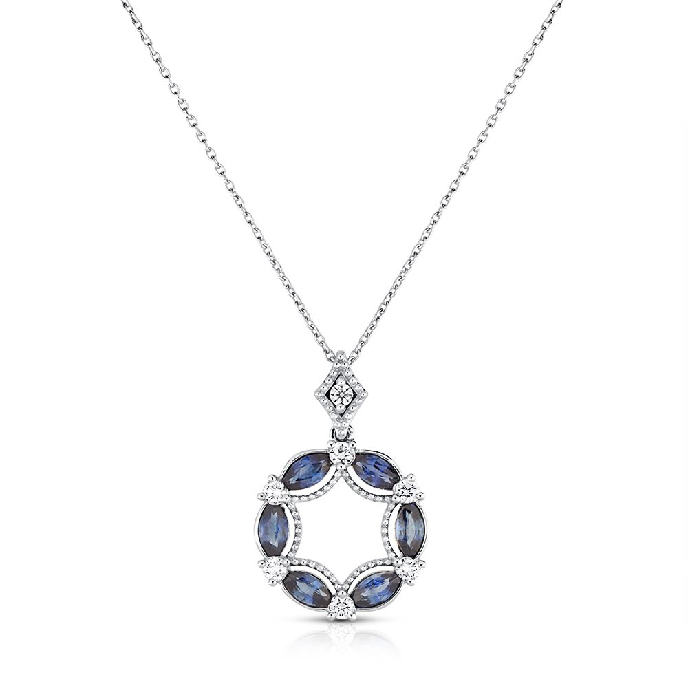 View MQ. Sapphire And Diamond Circle Pendant With Chain