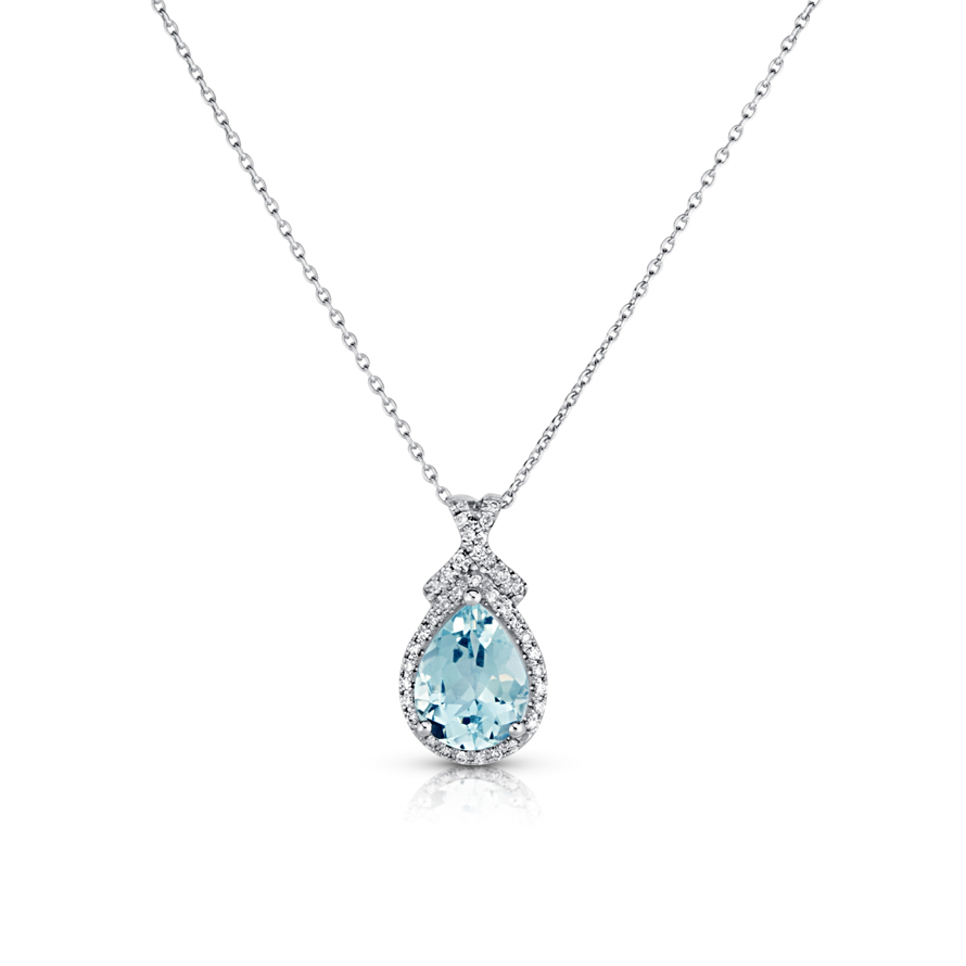 View P/S Aquamarine And Diamond Halo Pendant With Chain