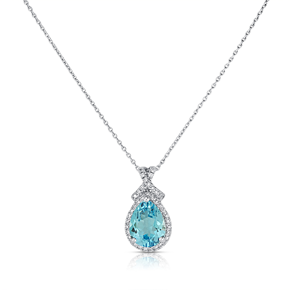 View P/S Swiss Blue And Diamond Halo Pendant With Chain