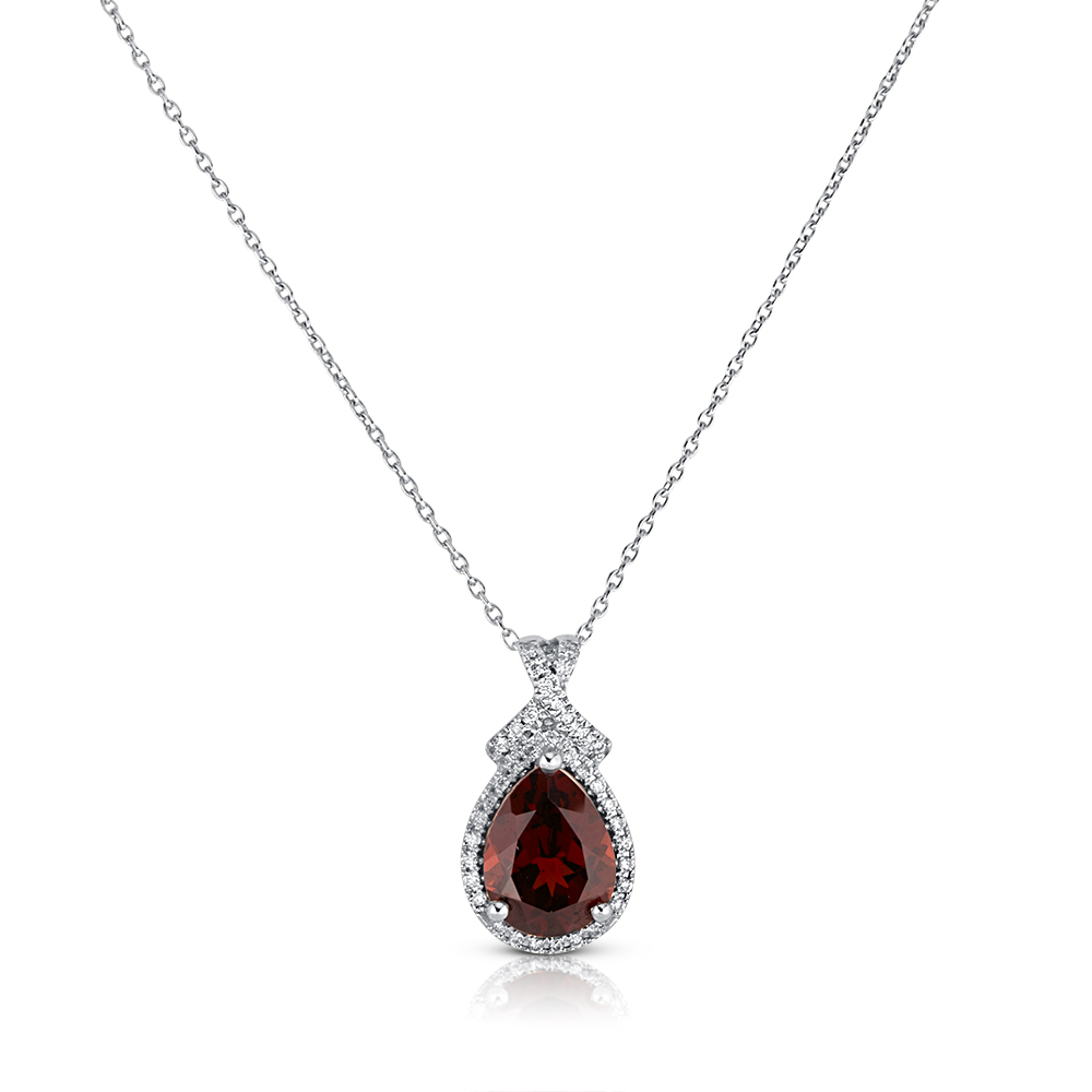 View P/S Garnet And Diamond Halo Pendant With Chain