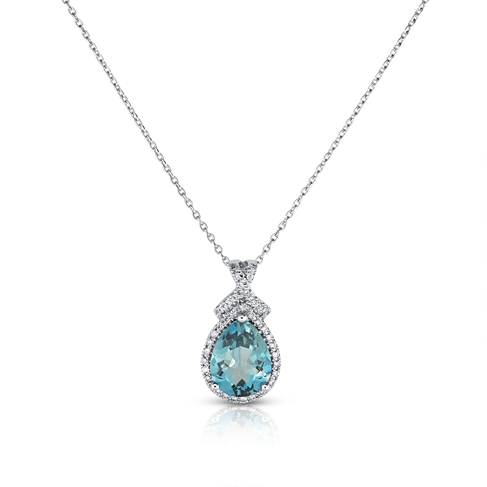 View P/S London Blue And Diamond Halo Pendant With Chain
