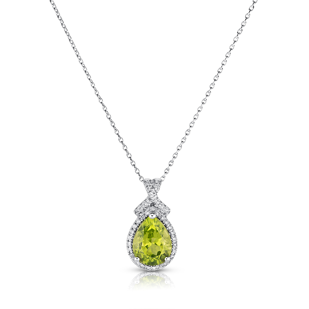 View P/S Peridot and Diamond Halo Pendant With Chain