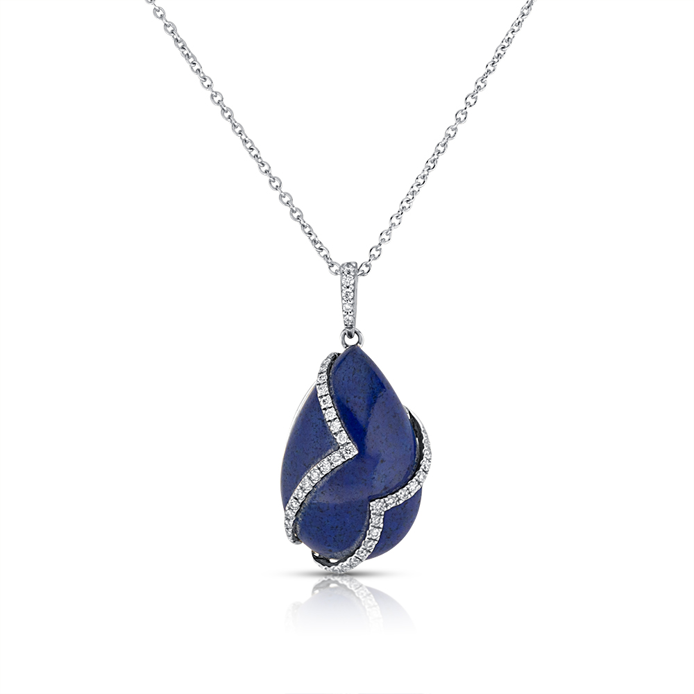 View P/S Lapis And Diamond Swirl Pendant With Chain