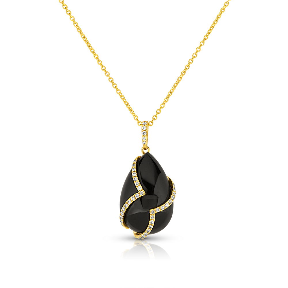 View P/S Black Onyx And Diamond Swirl Pendant With Chain