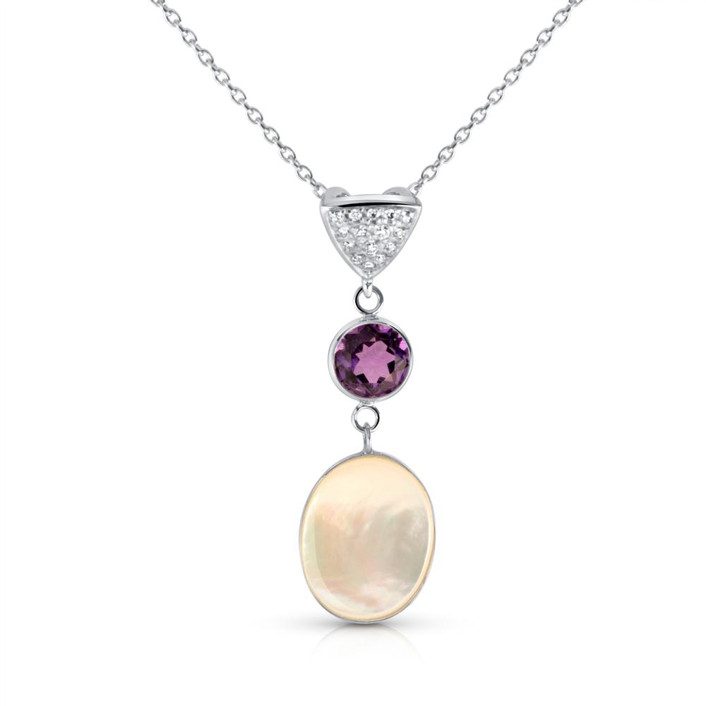 View Amethyst, Mother Of Pearl And Diamond Pendant With Chain