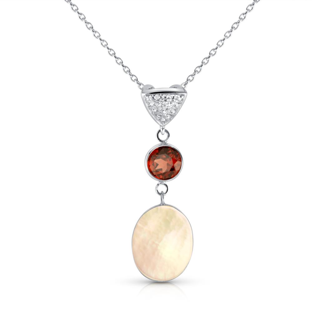 View Garnet, Mother Of Pearl And Diamond Pendant With Chain