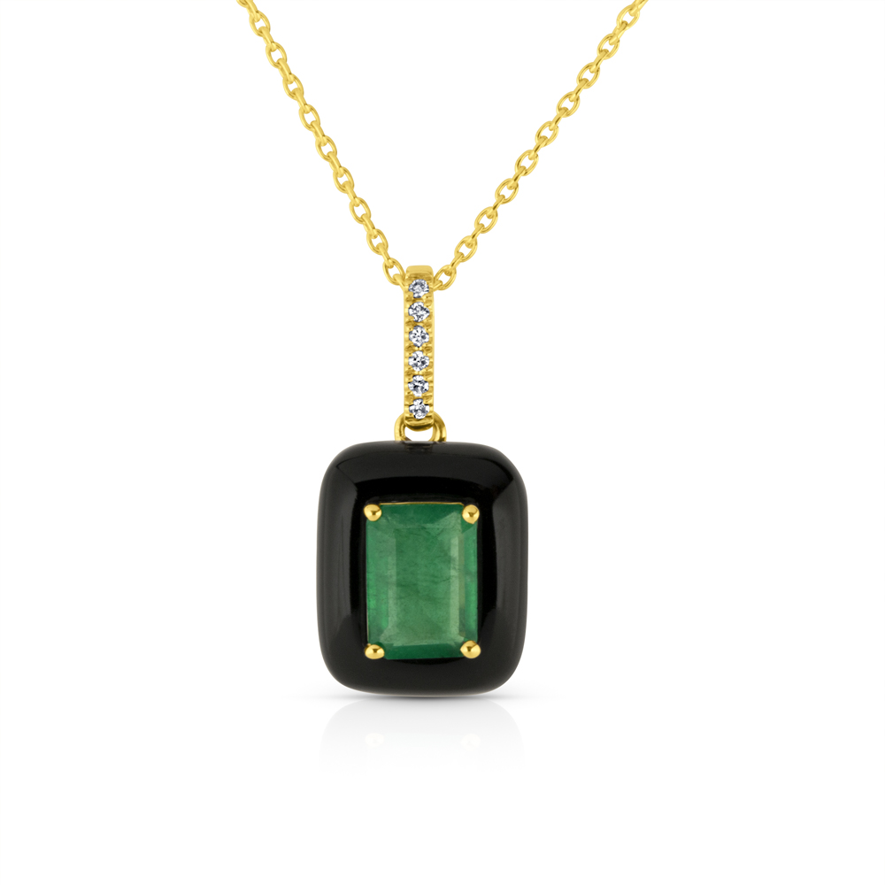 View Emerald, Black Onyx And Diamond E/C Pendant With Chain