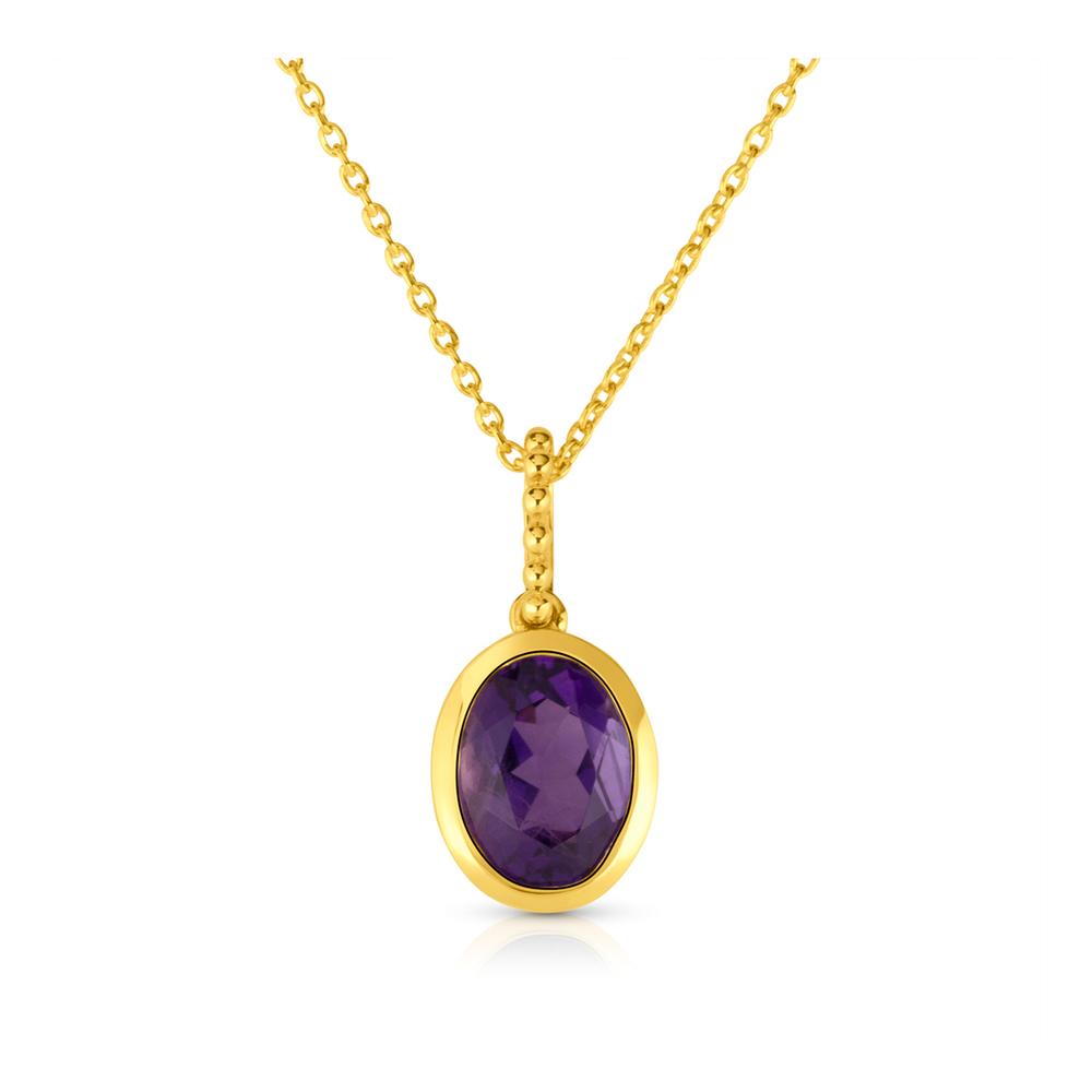 View 8X6 Bezel Set Amethyst Oval Pendant With Chain