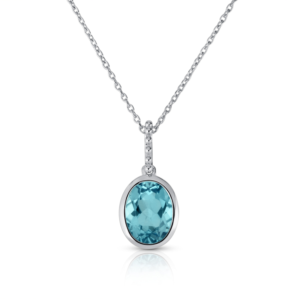 View 8X6 Bezel Set Swiss Blue Topaz Pendant With Chain