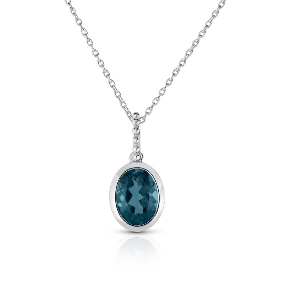 View 8X6 Bezel Set London Blue Pendant With Chain