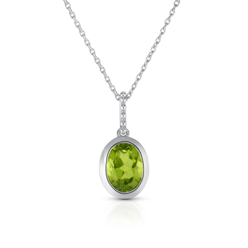 View 8X6 Oval Bezel Set Peridot Pendant With Chain