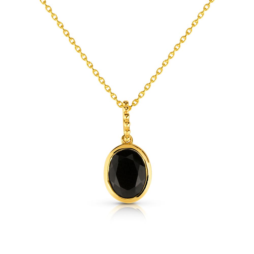 View 8X6 Oval Bezel Set Black Onyx Pendant With Chain