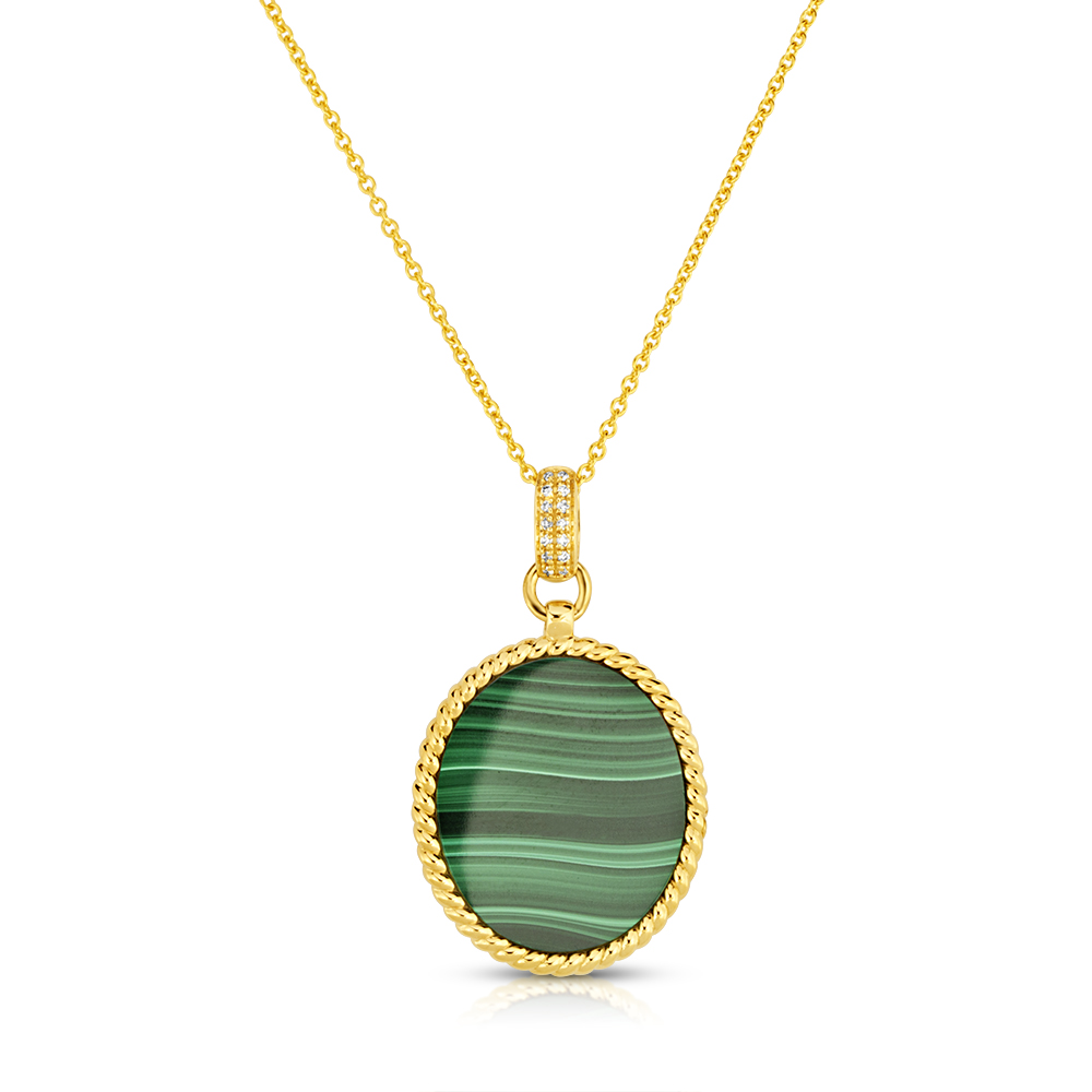 View Malachite And Diamond Disc Pendant With Chain