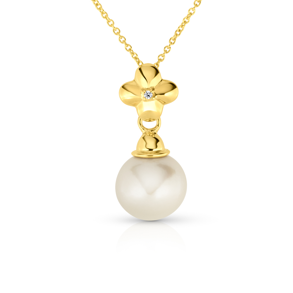 View 12mm Edison Pearl And Diamond Drop Pendant With Chain