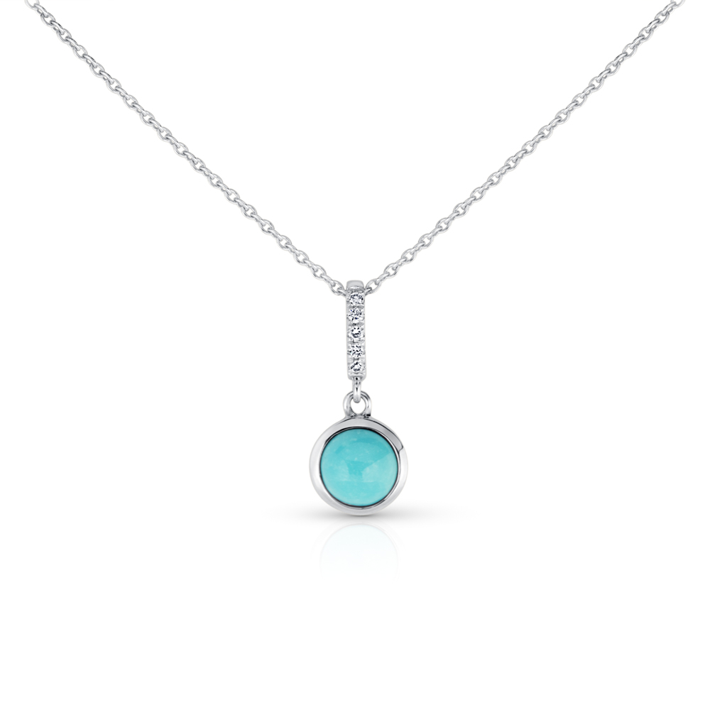 View Rd.Turquoise Bezel Set And Diamond Pendant With Chain