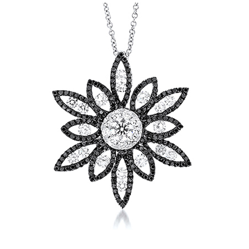 View Black and White Diamond Flower Pendant With Chain