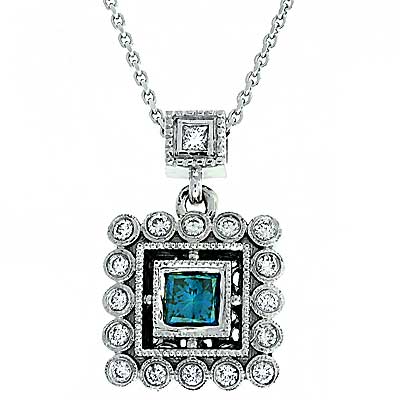 View Blue and White Diamond Pendant With Chain