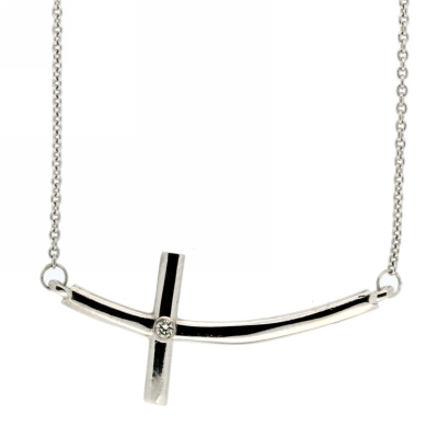 View Diamond Sideways Cross Pendant With Chain