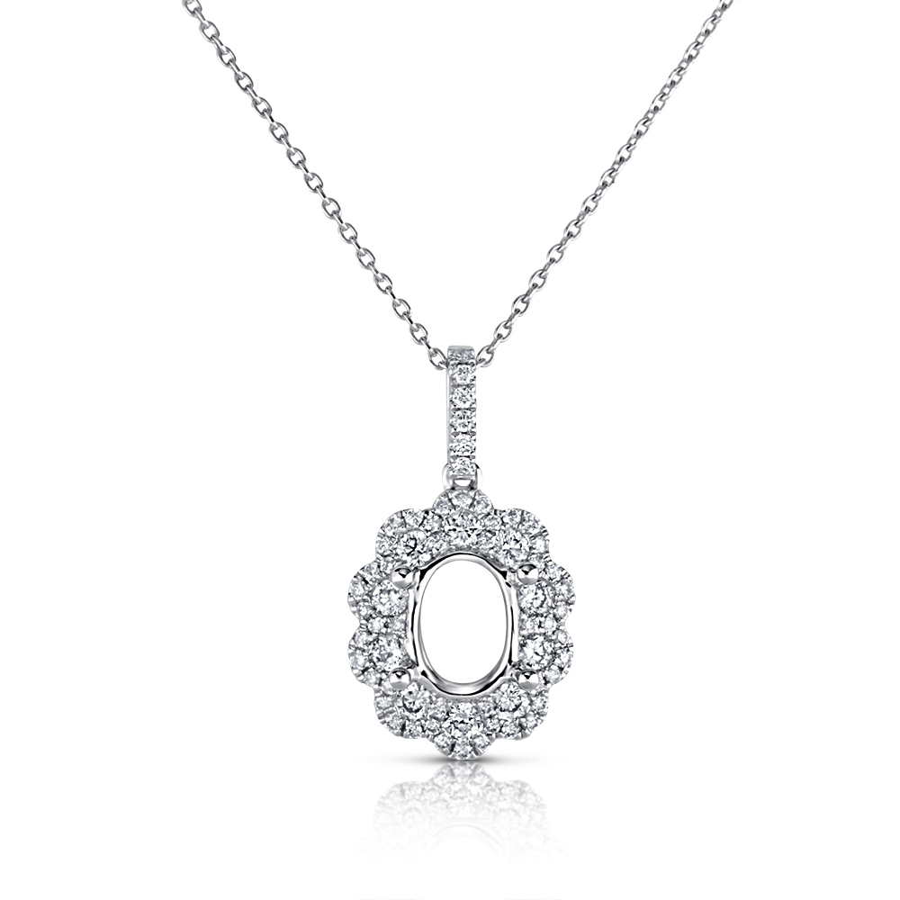 View Diamond Semi Mount Pendant For 8x6Oval Ctr. With Chain
