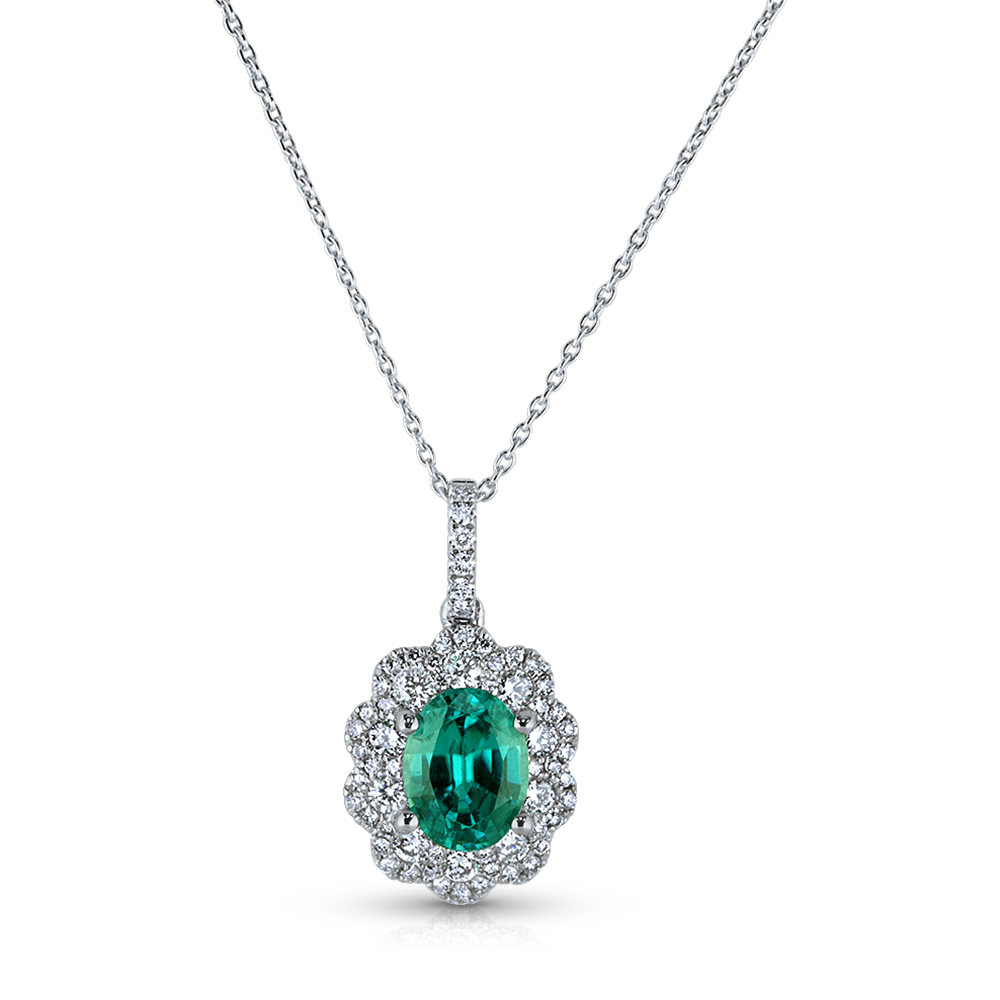 View Blue Zircon (8x6) And Diamond Pendant Oval With Chain