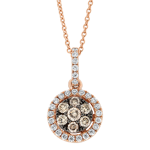 View Diamond and Brown Diamond Cluster Pendant With Chain