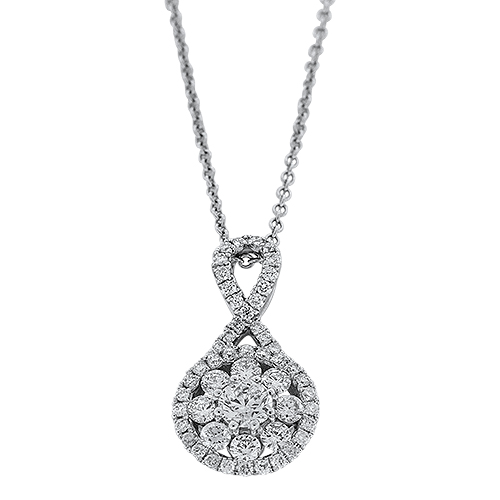 View Diamond Cluster Round Drop Pendant With Chain