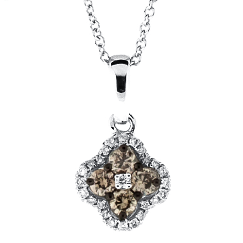 View Brown And White Diamond Mini Clover Cluster Pendant With Chain