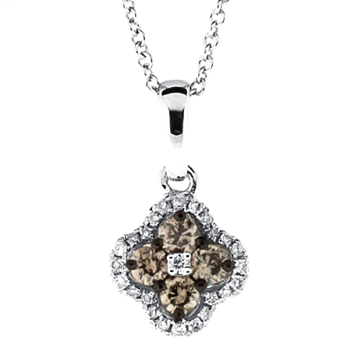 View Brown and White Diamond Mini Clover Cluster Pendant With Chain