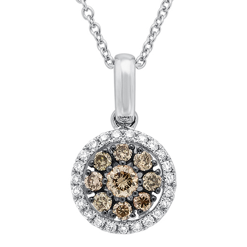 View Brown and White Diamond Round Cluster Pendant With Chain