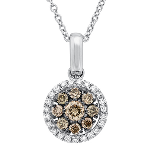 View Brown And White Diamond Round Cluster Pendant With Chain