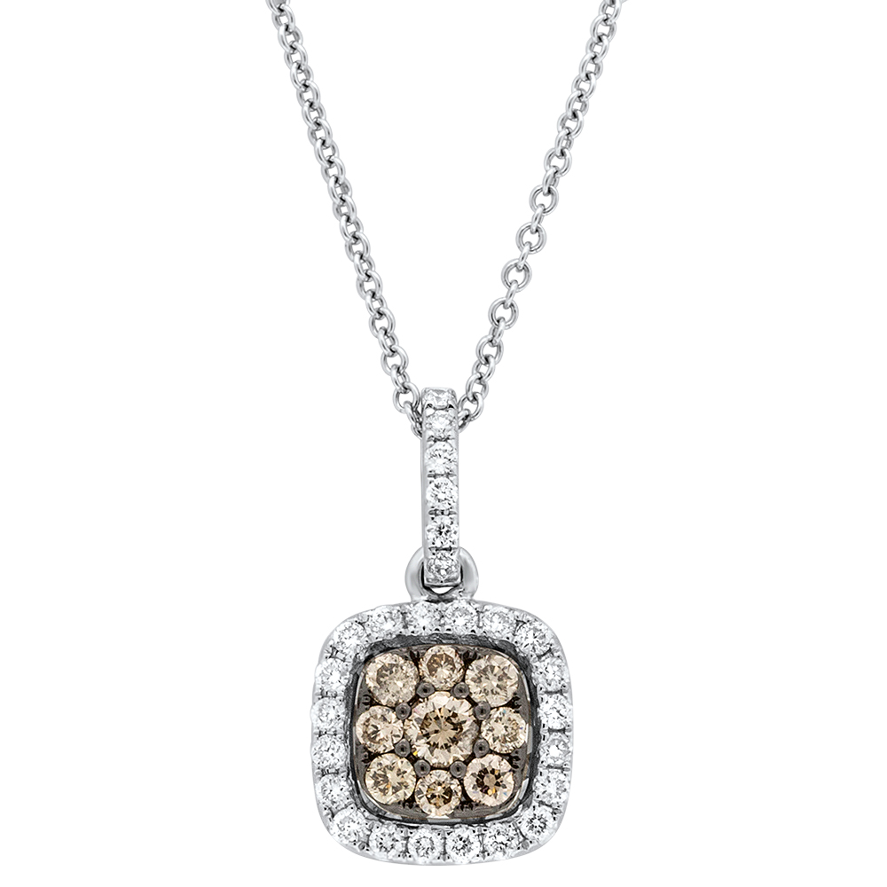 View Brown and White Diamond Cushion Cluster Pendant with chain