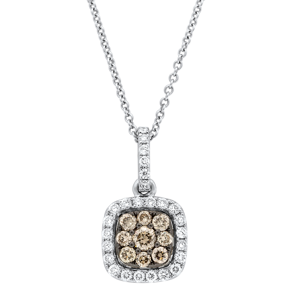 View Brown And White Diamond Cushion Cluster Pendant With Chain