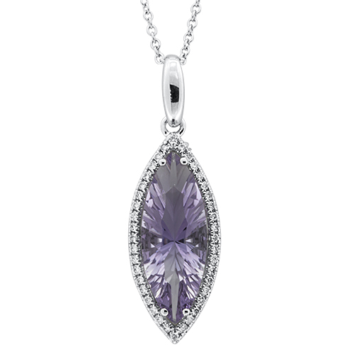 View Diamond and Marquise Amethyst Pendant with Chain