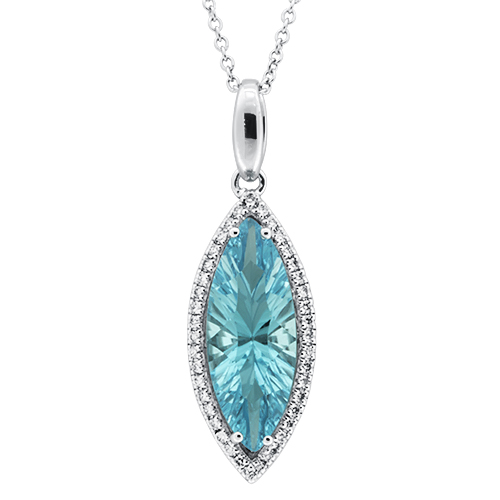 View Diamond and Marquis Swiss Blue Topaz Pendant with Chain