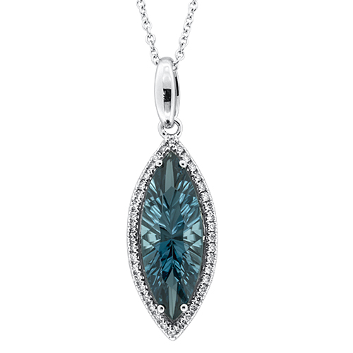 View Diamond and Color Stone Pendant Marquise London Blue with Chain
