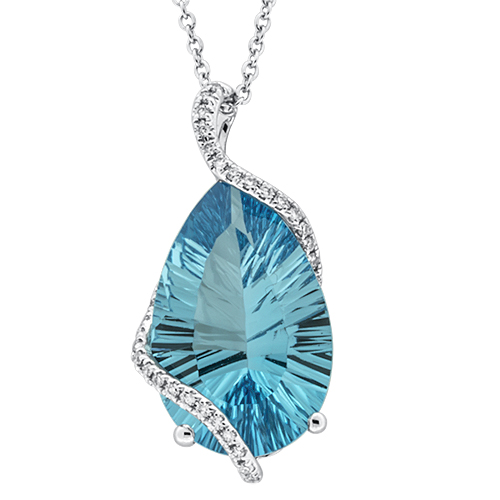 View Diamond and Color Stone Pendant Pear Swiss Blue Topaz With Chain