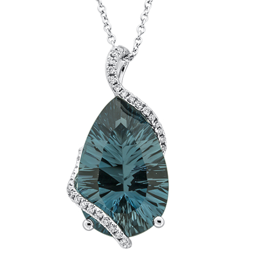 View Diamond and Pear Shape London Blue Topaz Pendant on Chain