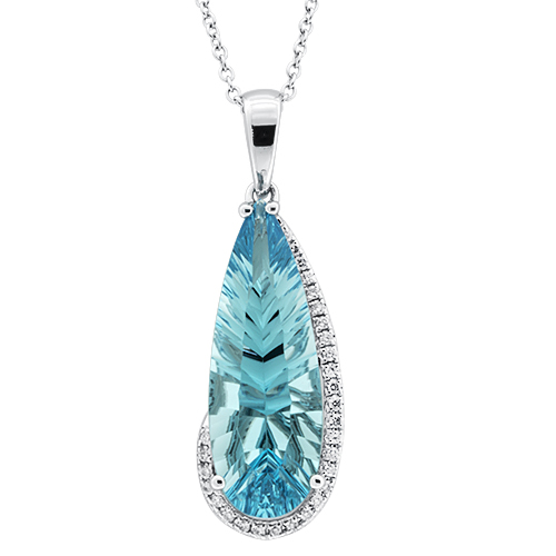 View Diamond and Pear Shape Swiss Blue Pendant With Chain