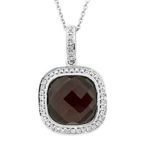 View Diamond and Square Garnet Pendant With Chain