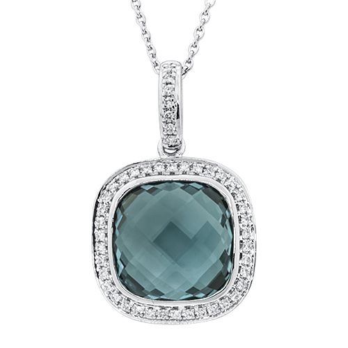 View Diamond and Square London Blue Topaz Pendant With Chain