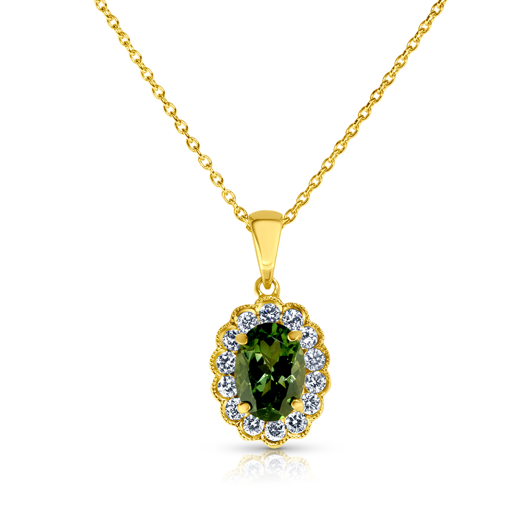 View Green Tourmaline And Diamond Pendant With Chain
