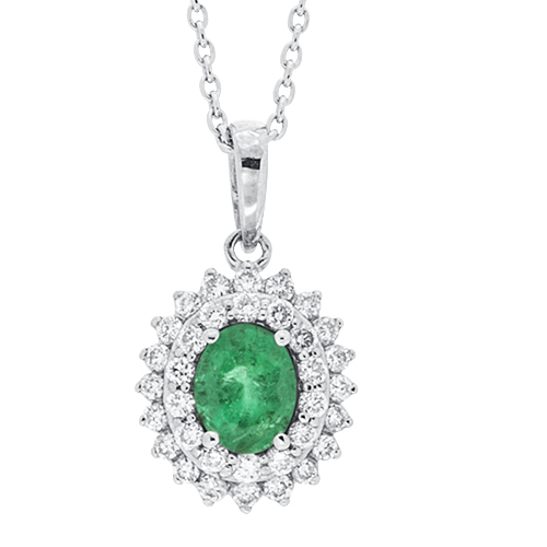 View Emerald and Diamond Pendant With Chain