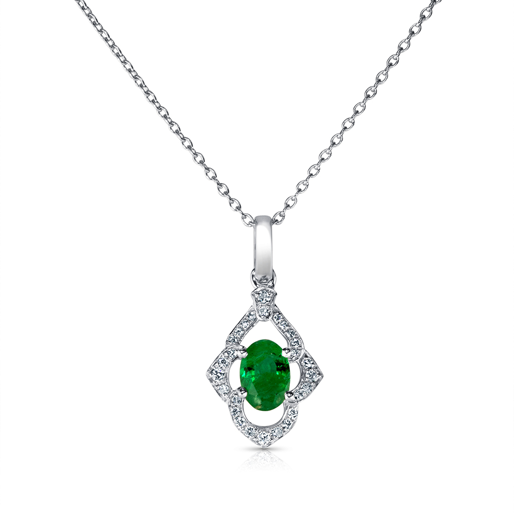 View Emerald And Diamond Pendant With Chain