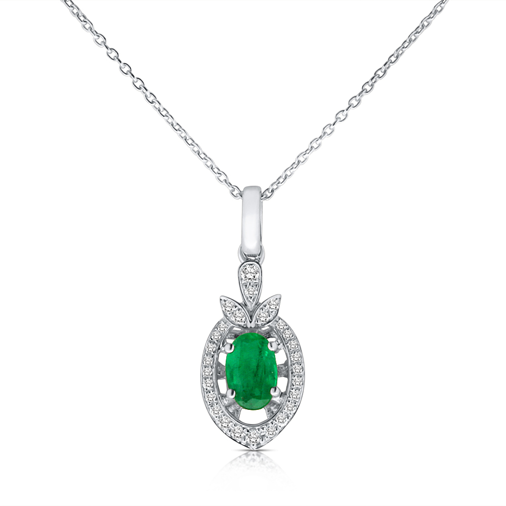 View Emerald and Diamond Pendant With Chain
